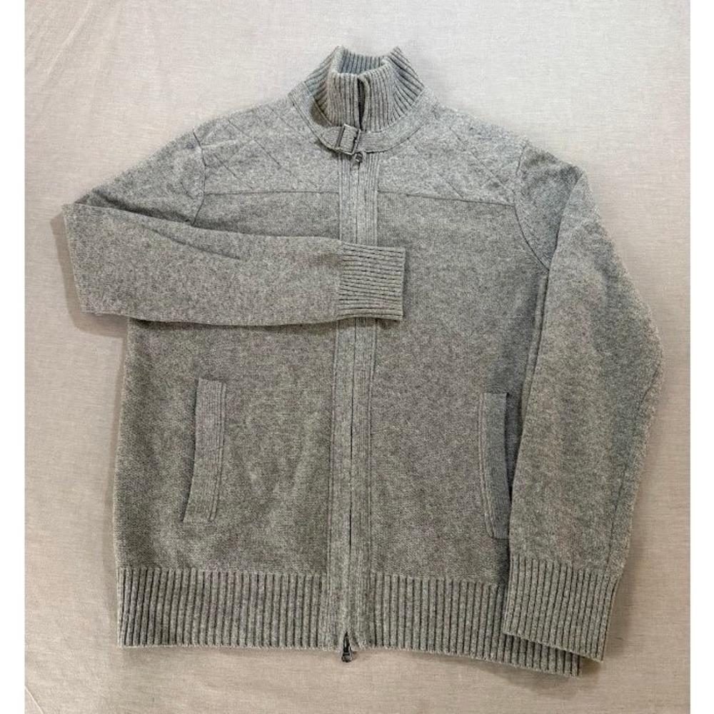 Banana Republic Mens Grey Zip Quilted Mock Neck Italian Yarn Cardigan Sweater XL